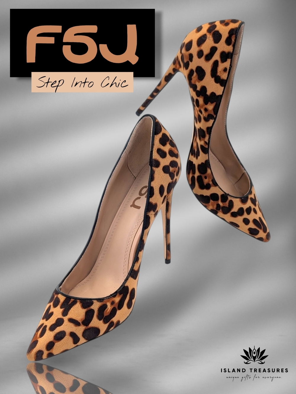 FSJ Women Size 11 Sculptured Leopard Print High Heel Stilettos Textile Uppers